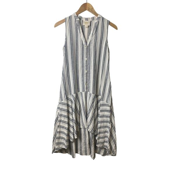 Maeve by Anthropologie Dresses & Skirts - Maeve White/Gray Striped Linen Blend Sleeveless Hi Lo Dress Women's Size Small